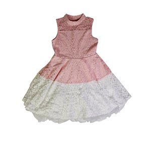 Knit Works Girl's Lace Sleeveless Dress, Size 12, Midi, Pink, White